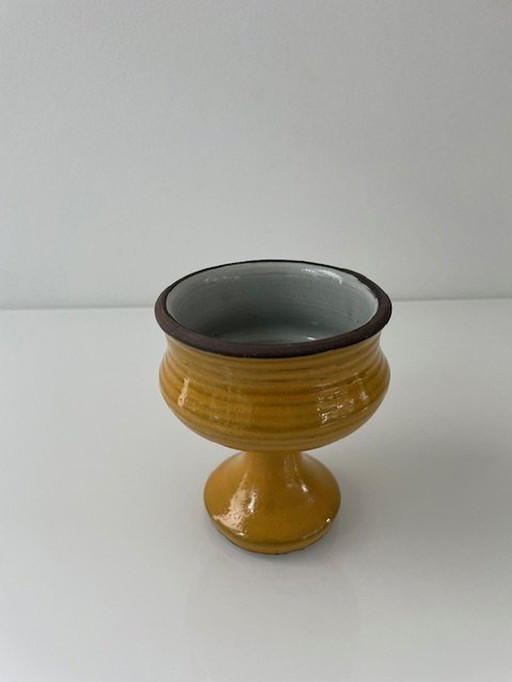 Vintage Kelk Mosterd Geel Geglazuurd Keramiek (10Cm Hoog)