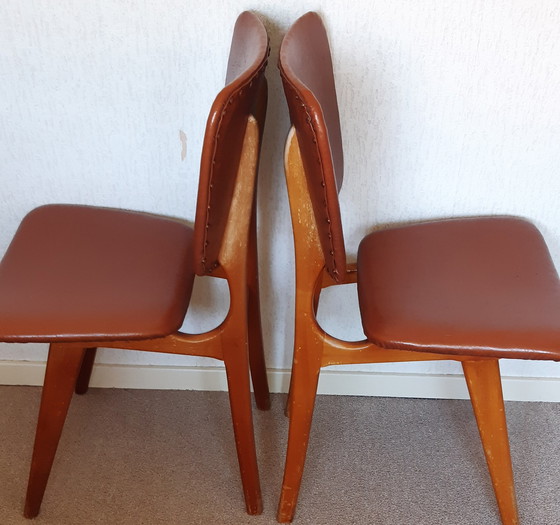 Image 1 of 2x Vintage bruine skai leren stoelen