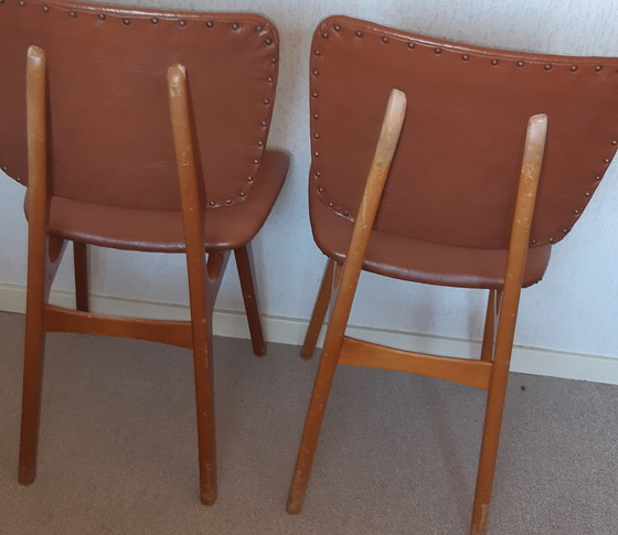 Image 1 of 2x Vintage bruine skai leren stoelen