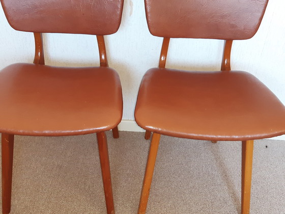 Image 1 of 2x Vintage bruine skai leren stoelen