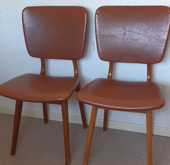 Image 1 of 2x Vintage bruine skai leren stoelen