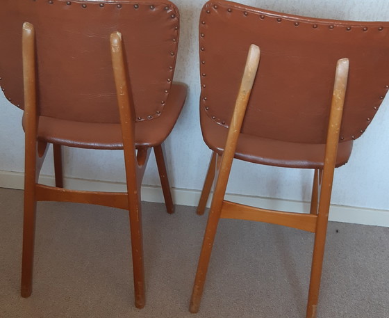 Image 1 of 2x Vintage bruine skai leren stoelen