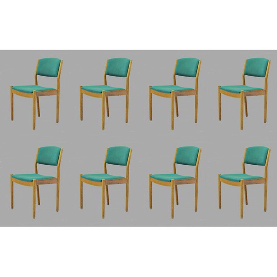 Image 1 of Set van acht vintage Poul Volther opnieuw beklede eetkamerstoelen in eiken, Inc. Opnieuw bekleden