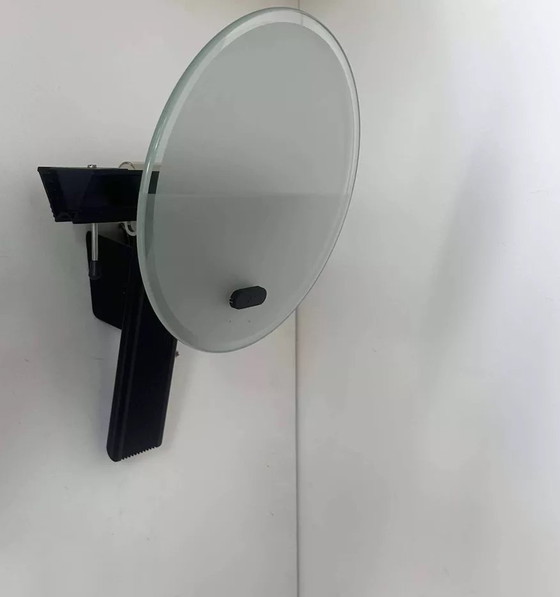 Image 1 of 2X Vintage wandlamp, zwart metaal en gezandstraald glas, Italië 1980