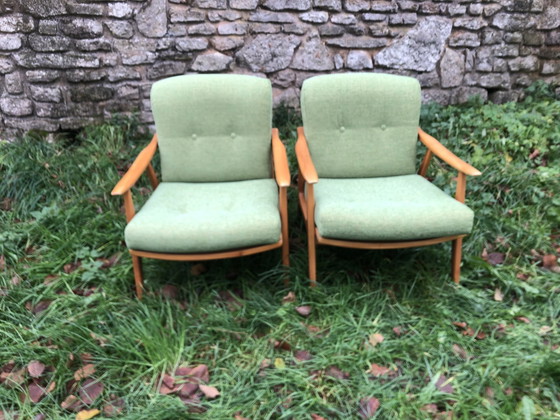 Image 1 of Scandinavische Fauteuils Blond Hout jaren 60