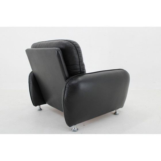 Image 1 of Vintage zwarte leren fauteuil, Italië 1970