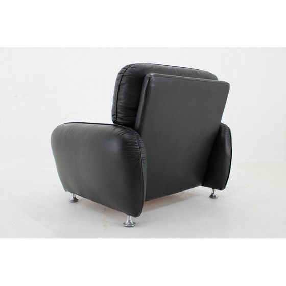 Image 1 of Vintage zwarte leren fauteuil, Italië 1970