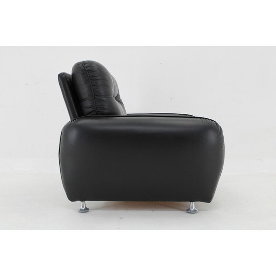 Image 1 of Vintage zwarte leren fauteuil, Italië 1970