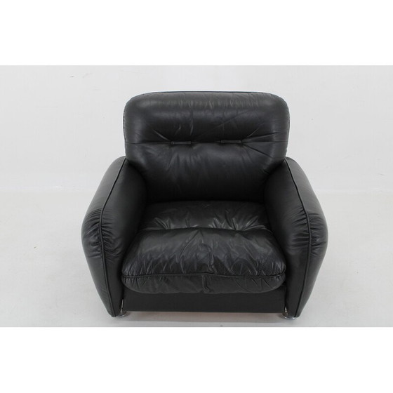 Image 1 of Vintage zwarte leren fauteuil, Italië 1970