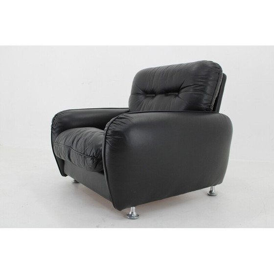Image 1 of Vintage zwarte leren fauteuil, Italië 1970