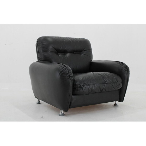 Image 1 of Vintage zwarte leren fauteuil, Italië 1970
