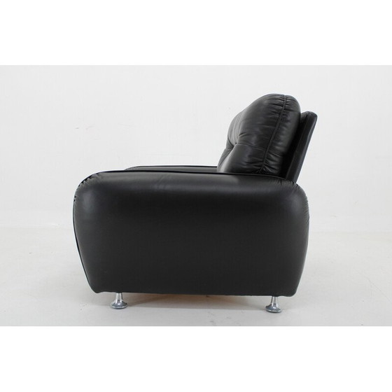 Image 1 of Vintage zwarte leren fauteuil, Italië 1970