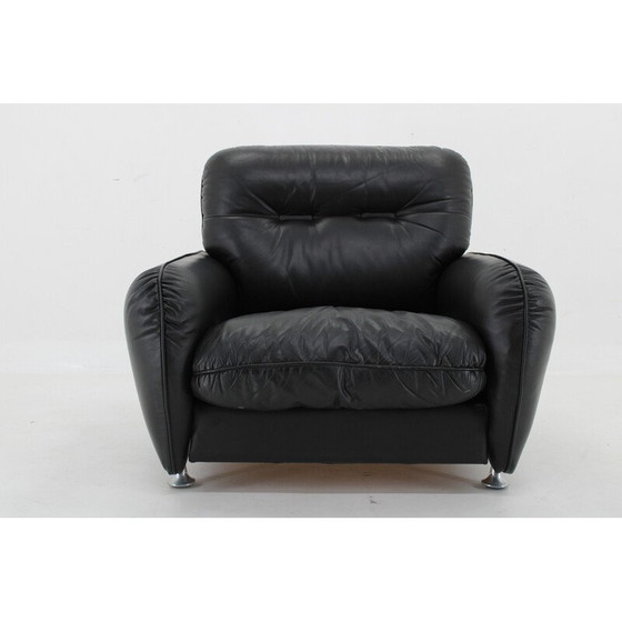 Image 1 of Vintage zwarte leren fauteuil, Italië 1970