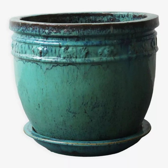 Image 1 of Vintage geglazuurde terracotta plantenbak