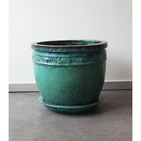 Image 1 of Vintage geglazuurde terracotta plantenbak