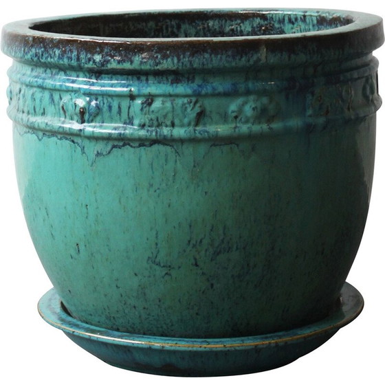 Image 1 of Vintage geglazuurde terracotta plantenbak