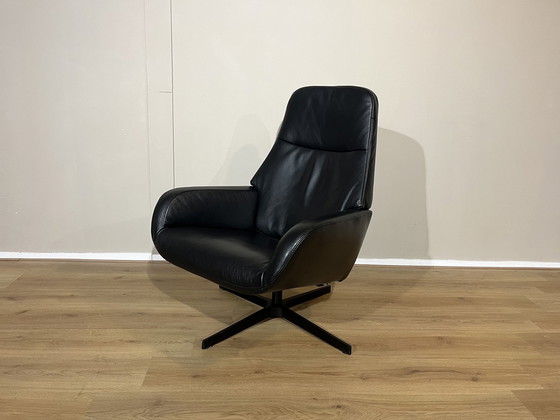 Image 1 of Montel Vision Relaxfauteuil Hocker Leder Zwart Design 