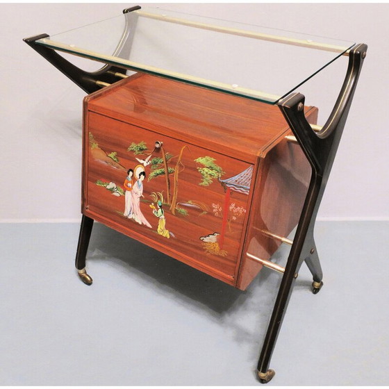 Image 1 of Italiaanse vintage bar trolley met geel interieur, jaren 1950