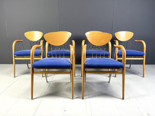 Set van 6 vintage eetkamerstoelen van Sedex Italië, 1990S