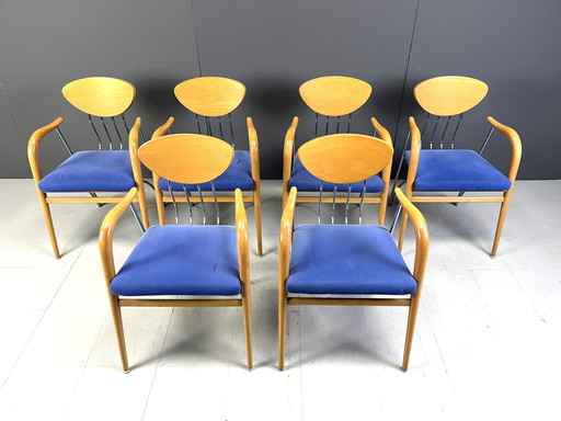 Set van 6 vintage eetkamerstoelen van Sedex Italië, 1990S