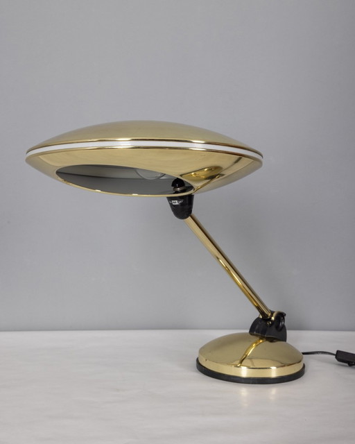 Gouden tafellamp uit de jaren 60 Ufo model Aluminor Design