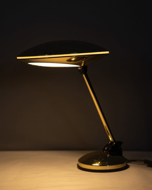 Gouden tafellamp uit de jaren 60 Ufo model Aluminor Design