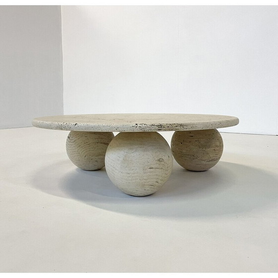 Image 1 of Vintage ronde travertijnen salontafel, Italië