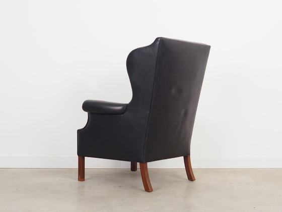 Image 1 of Fauteuil van zwart leer, Deens ontwerp, 1970S, Productie: Denemarken