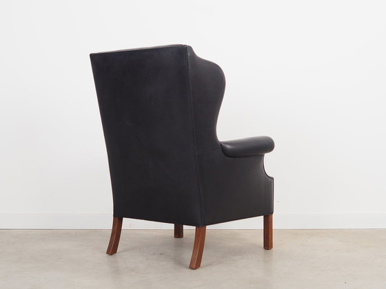 Image 1 of Fauteuil van zwart leer, Deens ontwerp, 1970S, Productie: Denemarken