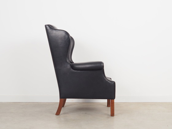 Image 1 of Fauteuil van zwart leer, Deens ontwerp, 1970S, Productie: Denemarken