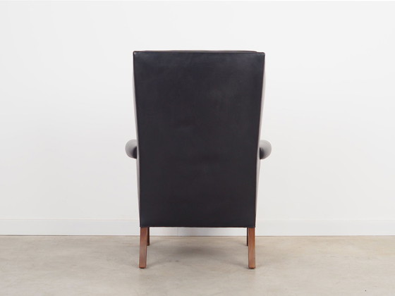 Image 1 of Fauteuil van zwart leer, Deens ontwerp, 1970S, Productie: Denemarken