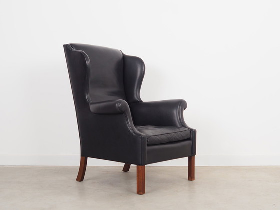 Image 1 of Fauteuil van zwart leer, Deens ontwerp, 1970S, Productie: Denemarken