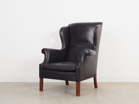 Image 1 of Fauteuil van zwart leer, Deens ontwerp, 1970S, Productie: Denemarken