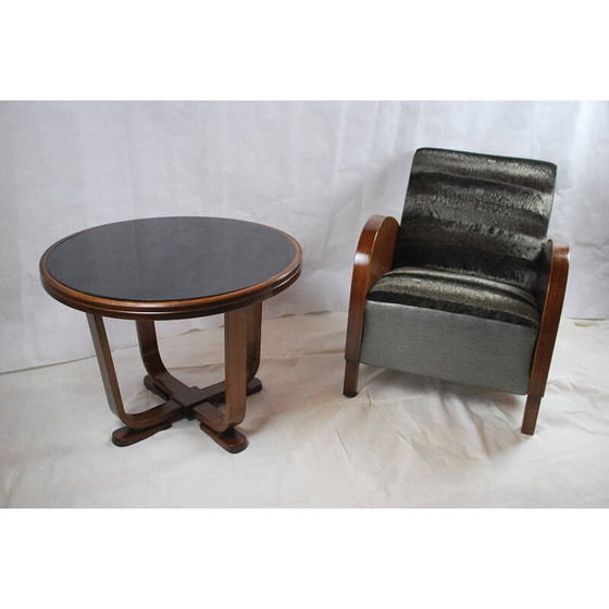 Image 1 of Mid century zwarte fauteuil en bijbehorende salontafel - 1950