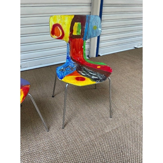 Image 1 of Paar vintage houten en metalen stoelen van Arne Jacobsen x Rolf Gjedsted voor Fritz Hansen, 1968