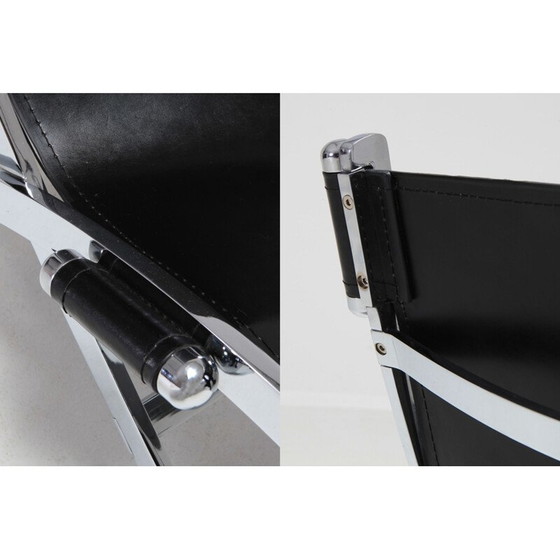 Image 1 of Vintage loungestoel in metaal en zwart leer