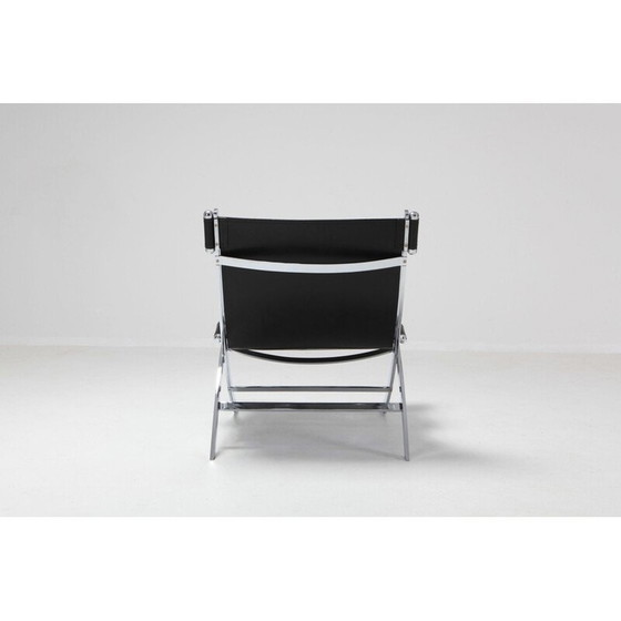 Image 1 of Vintage loungestoel in metaal en zwart leer