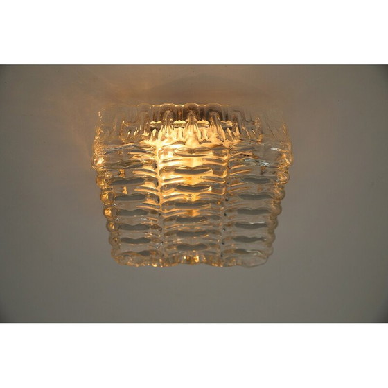 Image 1 of Vintage vierkante plafondlamp van ijsglas en metaal, 1960