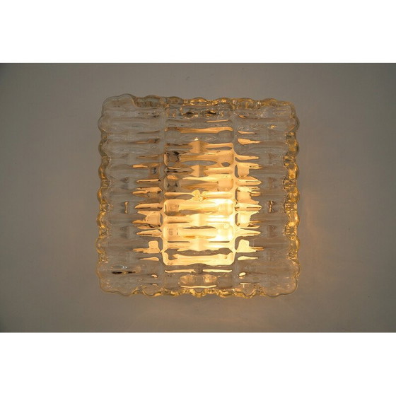 Image 1 of Vintage vierkante plafondlamp van ijsglas en metaal, 1960