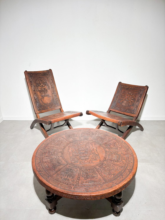 Image 1 of Angel Pazmino Lederen Set met relaxfauteuils en salontafel