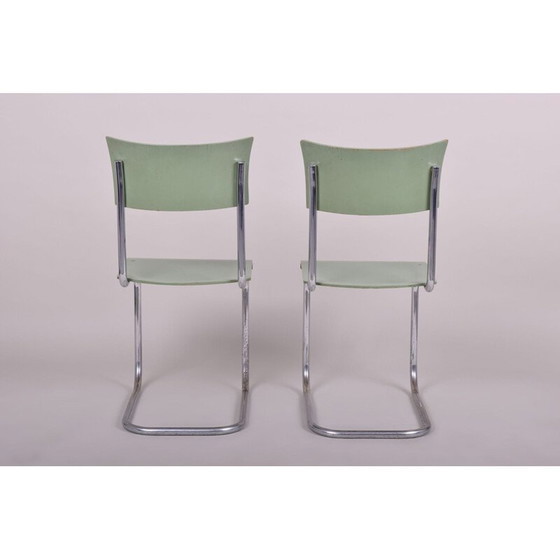 Image 1 of Set van 4 vintage groene stoelen van Robert Slezak, jaren 1930