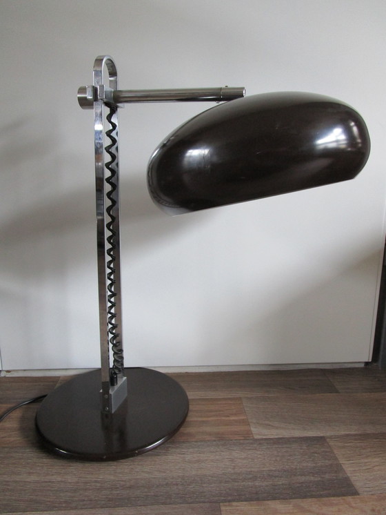 Image 1 of Mid Century Chrome En Bruine Bureaulamp, Jaren 60