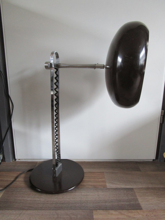 Image 1 of Mid Century Chrome En Bruine Bureaulamp, Jaren 60