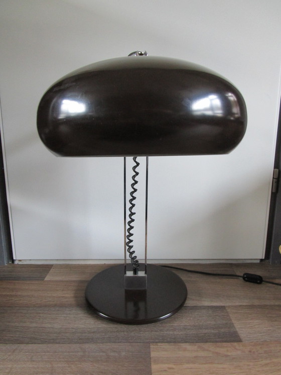 Image 1 of Mid Century Chrome En Bruine Bureaulamp, Jaren 60