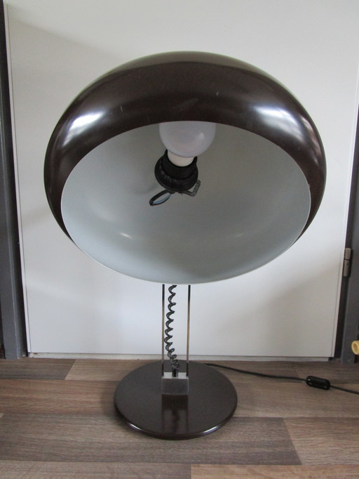 Mid Century Chrome En Bruine Bureaulamp, Jaren 60