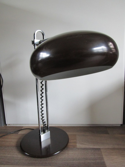 Mid Century Chrome En Bruine Bureaulamp, Jaren 60