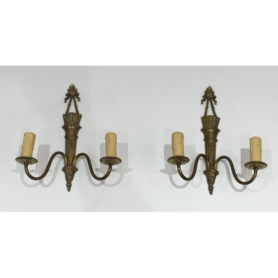 Image 1 of Paar vintage bronzen wandlampen, Frankrijk 1960