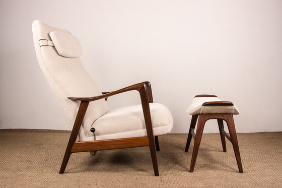 Image 1 of Grote Noorse Teakhouten Fauteuil met Ottoman van Folke Ohlsson voor Westnofa 1960