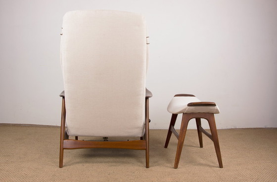 Image 1 of Grote Noorse Teakhouten Fauteuil met Ottoman van Folke Ohlsson voor Westnofa 1960