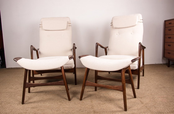 Image 1 of Grote Noorse Teakhouten Fauteuil met Ottoman van Folke Ohlsson voor Westnofa 1960